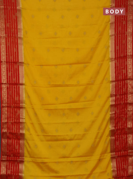 Semi mysore silk saree mustard yellow and orange with zari woven buttas and long zari woven border