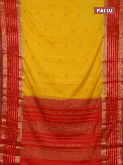 Semi mysore silk saree mustard yellow and orange with zari woven buttas and long zari woven border