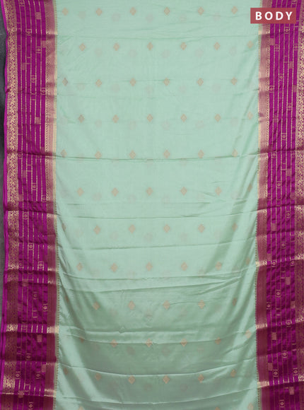Semi mysore silk saree mild teal and magenta pink with zari woven buttas and long zari woven border