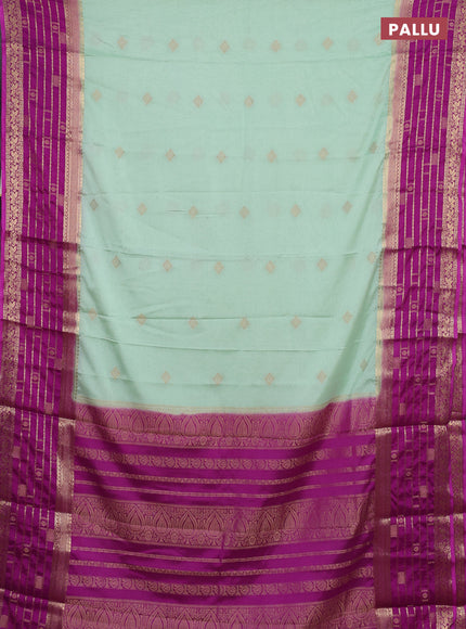 Semi mysore silk saree mild teal and magenta pink with zari woven buttas and long zari woven border