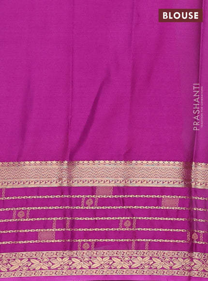 Semi mysore silk saree mild teal and magenta pink with zari woven buttas and long zari woven border
