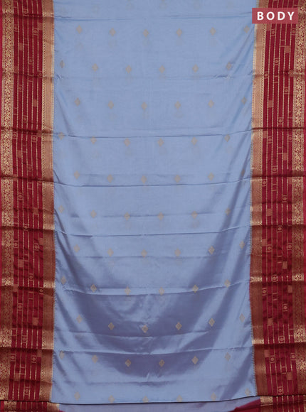 Semi mysore silk saree greyish blue and red with zari woven buttas and long zari woven border