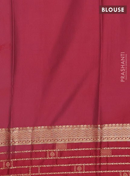 Semi mysore silk saree greyish blue and red with zari woven buttas and long zari woven border