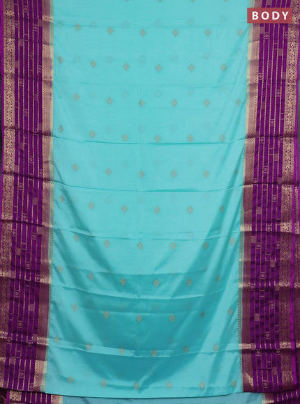 Semi mysore silk saree teal shade and purple with zari woven buttas and long zari woven border
