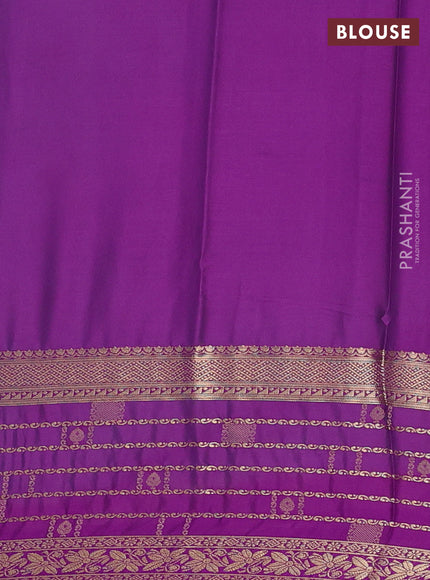 Semi mysore silk saree teal shade and purple with zari woven buttas and long zari woven border