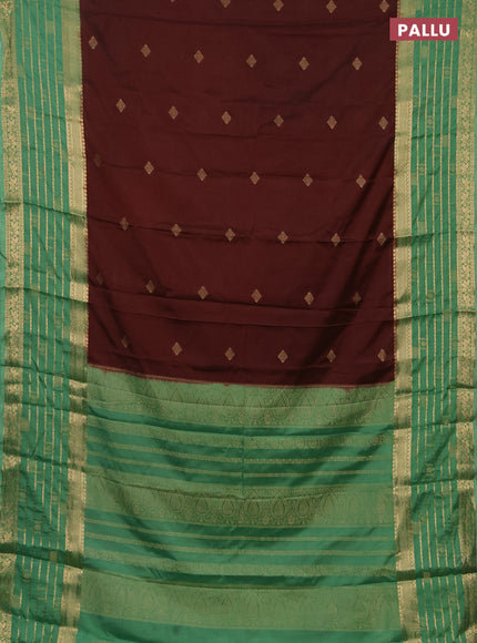 Semi mysore silk saree brown and pastel green with zari woven buttas and long zari woven border