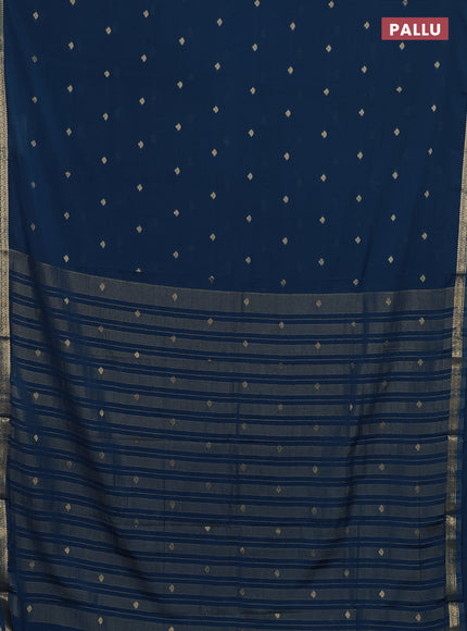 Semi mysore silk saree peacock blue with allover zari woven buttas and zari woven border