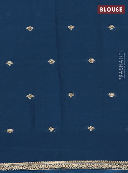 Semi mysore silk saree peacock blue with allover zari woven buttas and zari woven border