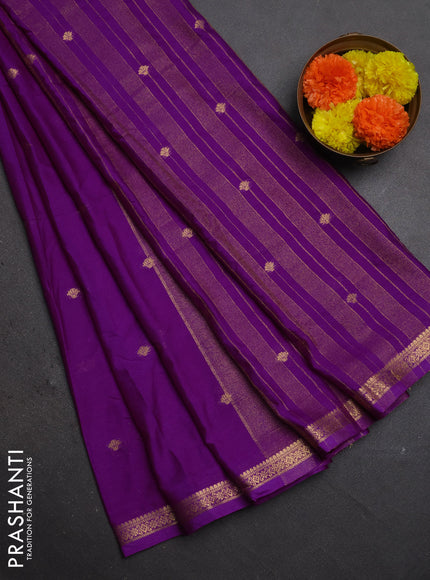Semi mysore silk saree purple with allover zari woven buttas and zari woven border
