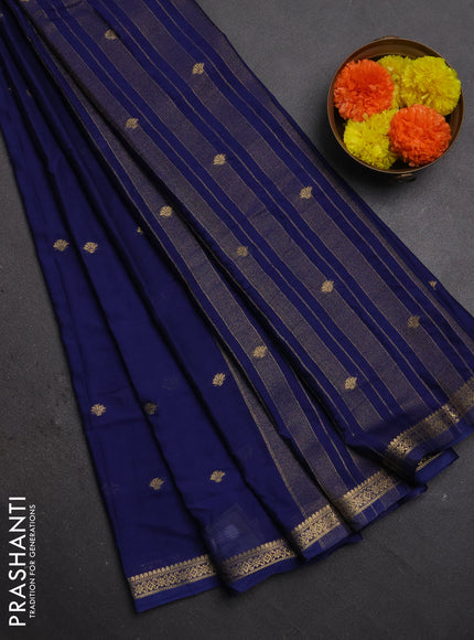 Semi mysore silk saree navy blue with allover zari woven buttas and zari woven border