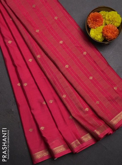 Semi mysore silk saree peach pink with allover zari woven buttas and zari woven border