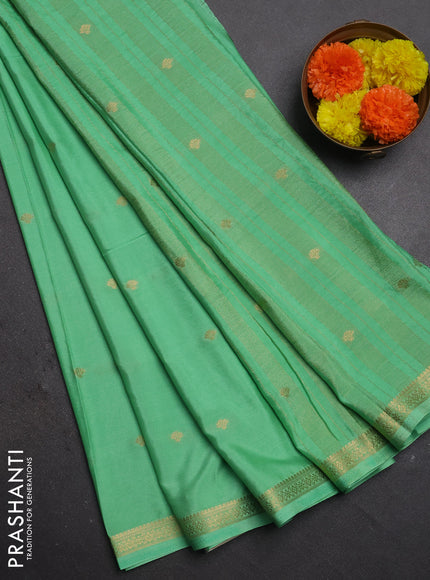 Semi mysore silk saree teal green with allover zari woven buttas and zari woven border