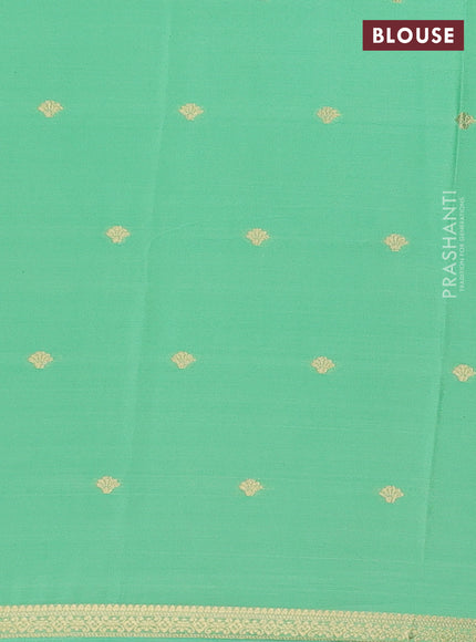 Semi mysore silk saree teal green with allover zari woven buttas and zari woven border