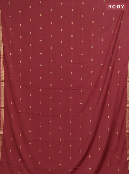 Semi mysore silk saree dark peach with allover zari woven buttas and zari woven border