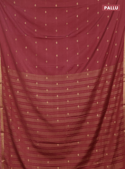 Semi mysore silk saree dark peach with allover zari woven buttas and zari woven border