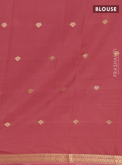 Semi mysore silk saree dark peach with allover zari woven buttas and zari woven border