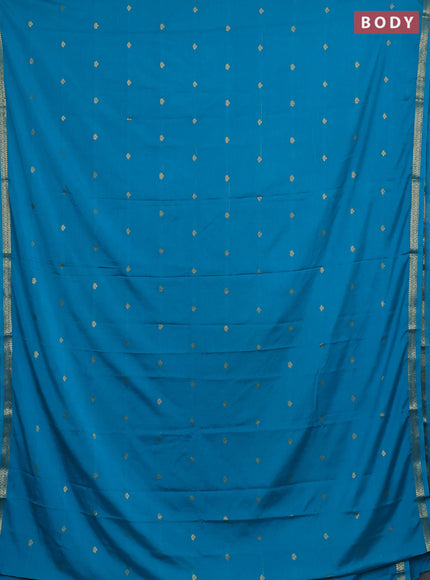 Semi mysore silk saree teal blue with allover zari woven buttas and zari woven border