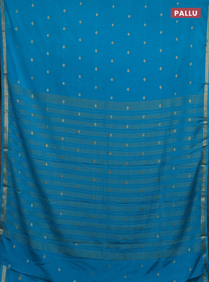 Semi mysore silk saree teal blue with allover zari woven buttas and zari woven border
