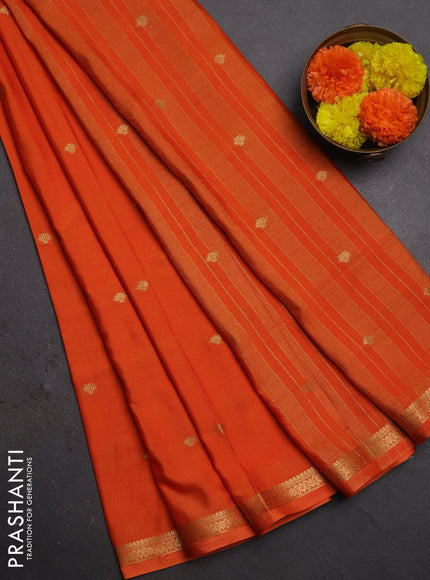 Semi mysore silk saree orange with allover zari woven buttas and zari woven border