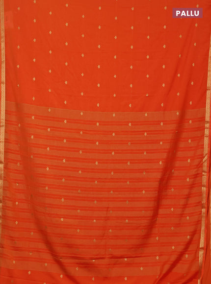 Semi mysore silk saree orange with allover zari woven buttas and zari woven border