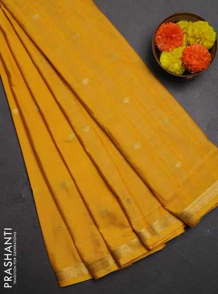 Semi mysore silk saree yellow with allover zari woven buttas and zari woven border