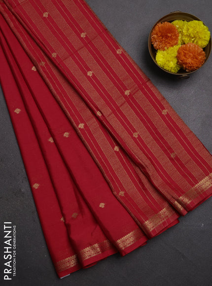 Semi mysore silk saree red with allover zari woven buttas and zari woven border