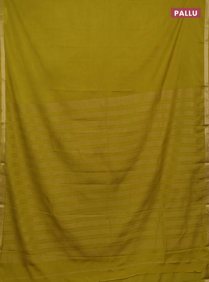 Semi mysore silk saree mustard green with plain body and small zari woven border