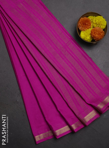 Semi mysore silk saree pink with plain body and small zari woven border