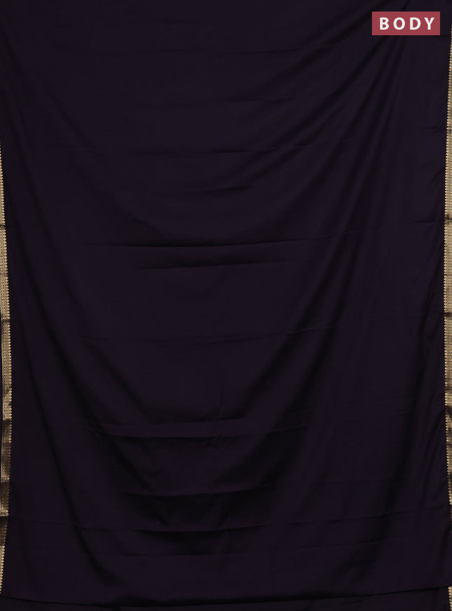 Semi mysore silk saree deep jamun with plain body and small zari woven border