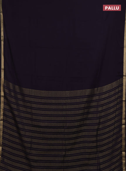 Semi mysore silk saree deep jamun with plain body and small zari woven border