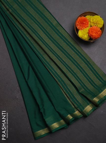 Semi mysore silk saree green with plain body and small zari woven border