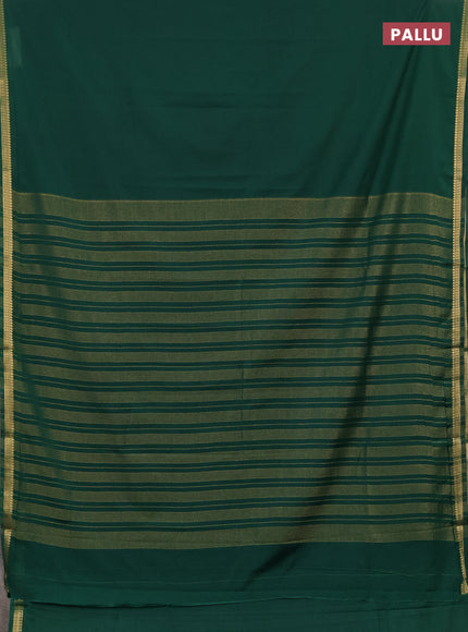 Semi mysore silk saree green with plain body and small zari woven border