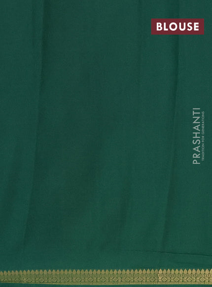Semi mysore silk saree green with plain body and small zari woven border
