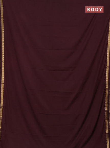 Semi mysore silk saree coffee brown with plain body and small zari woven border