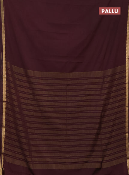 Semi mysore silk saree coffee brown with plain body and small zari woven border