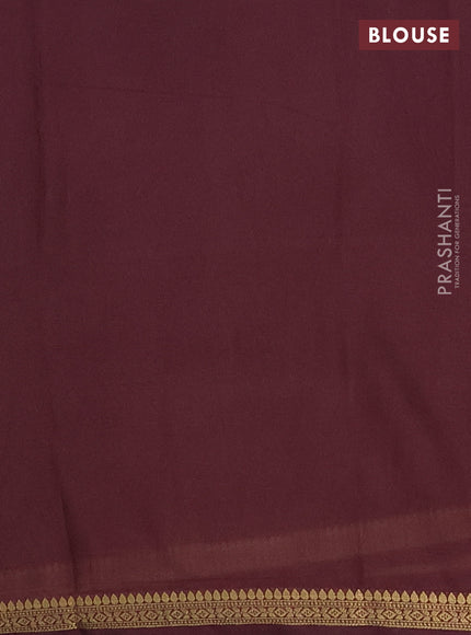 Semi mysore silk saree coffee brown with plain body and small zari woven border
