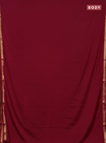 Semi mysore silk saree wine shade with plain body and small zari woven border