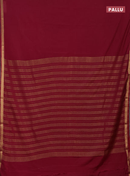Semi mysore silk saree wine shade with plain body and small zari woven border