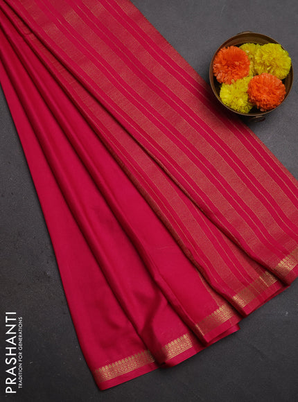 Semi mysore silk saree pink with plain body and small zari woven border