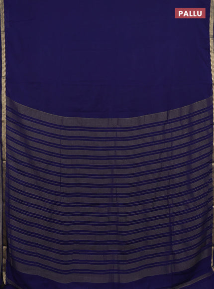 Semi mysore silk saree navy blue with plain body and small zari woven border