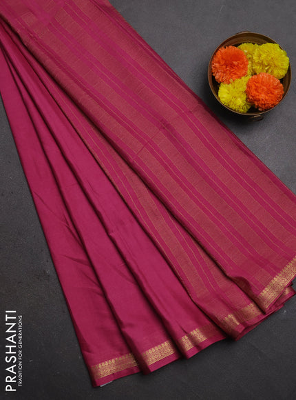 Semi mysore silk saree mauve pink with plain body and small zari woven border