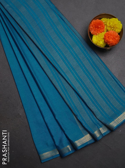 Semi mysore silk saree cs blue with plain body and small zari woven border