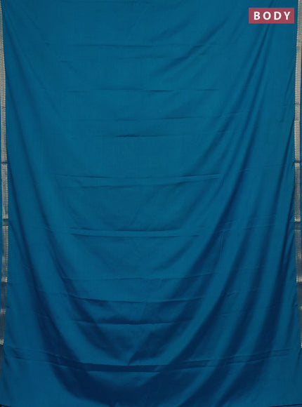 Semi mysore silk saree cs blue with plain body and small zari woven border