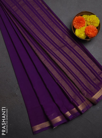 Semi mysore silk saree purple with plain body and small zari woven border