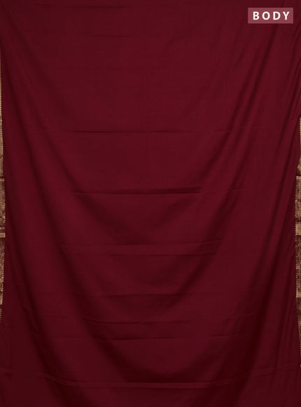 Semi mysore silk saree maroon with plain body and small zari woven border