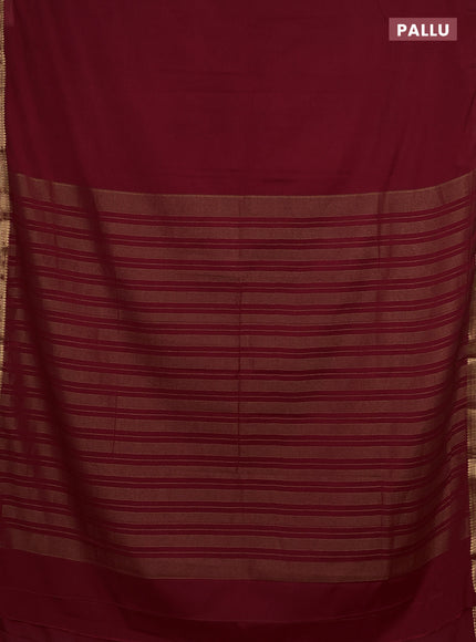 Semi mysore silk saree maroon with plain body and small zari woven border
