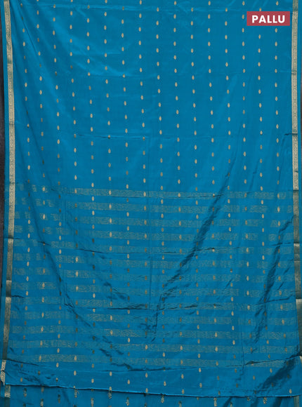 Semi mysore silk saree teal blue with allover zari woven buttas and small zari woven border