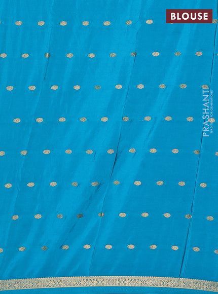 Semi mysore silk saree teal blue with allover zari woven buttas and small zari woven border