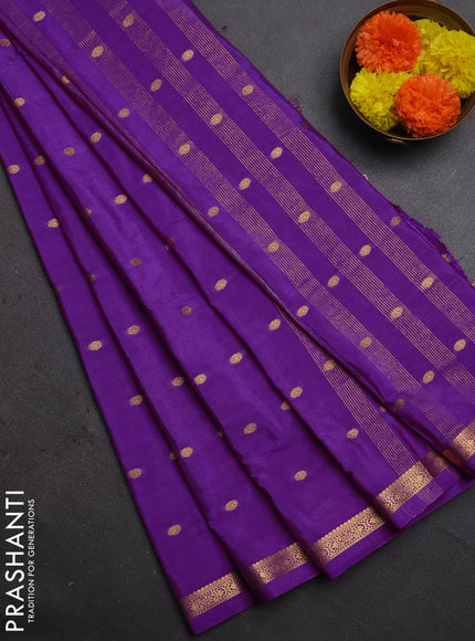 Semi mysore silk saree purple with allover zari woven buttas and small zari woven border