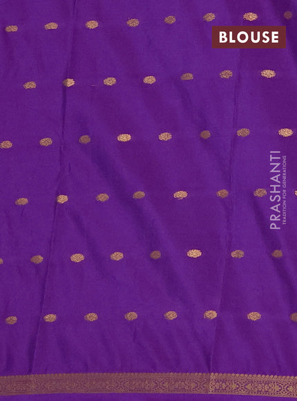 Semi mysore silk saree purple with allover zari woven buttas and small zari woven border